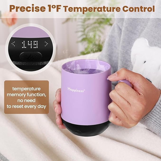 Happiness Smart Heated Coffee Mug,12oz Rechargeable Electric Self Heating Temperature Control Coffee Cup