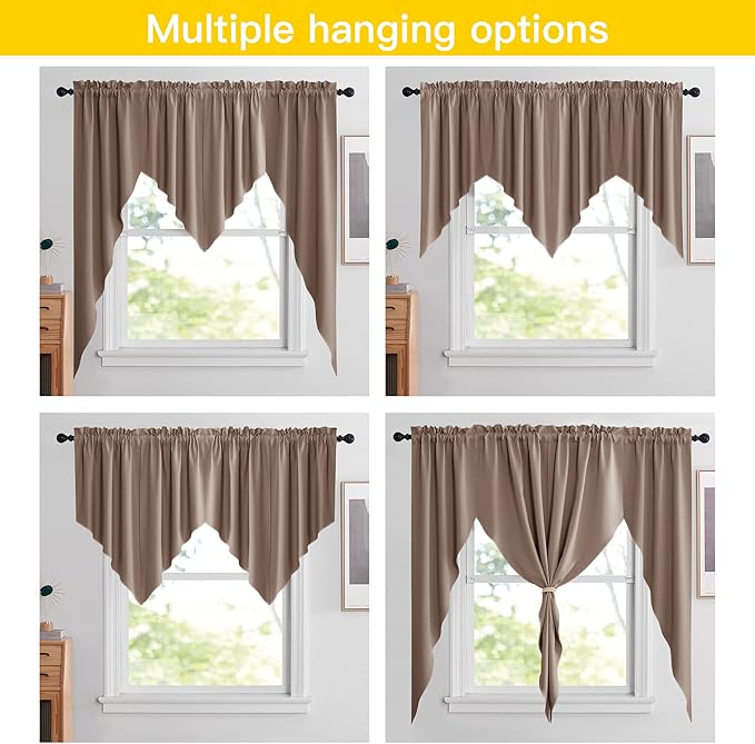 NICETOWN Valances for Windows, Elegant Room Darkening Rod Pocket Half Window Curtains for Bedroom Home Office Dining Room Decoration, W36 x L45 Each Panel, Set of 2, Cappuccino