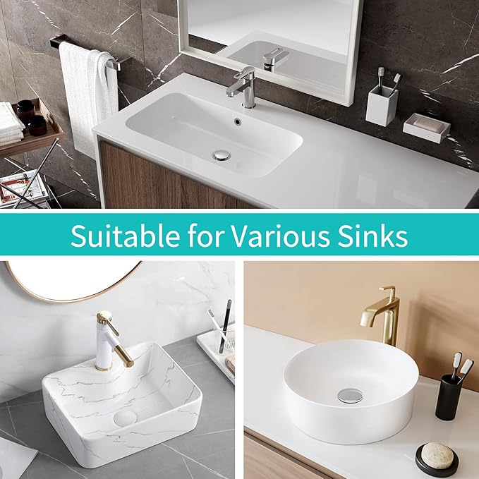 Universal Bathroom Sink Stopper with Hair Catcher, for 1.04-1.97 Inch Drain Hole, Spring Core Bathtub Drain Cover, Pop Up Sink Plug Basin Drain Strainer, Large Lid Brushed Nickel