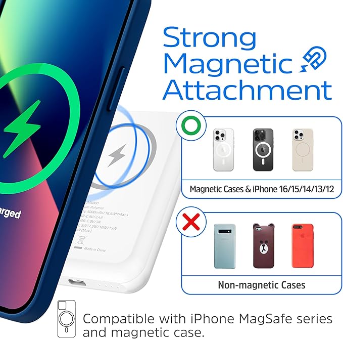 Energizer Magnetic Power Bank 5000mAh Wireless Portable Charger 15W USB C in and Out Fast Charging for Magsafe Battery Pack for iPhone 16/15/14/13/12 Pro/Pro Max Series_QM5000