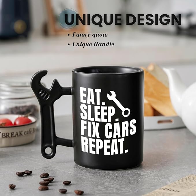 Onebttl Car Gifts For Men, Women, Dad, Mechanic - 13.5oz/400ml Ceramic Wrench Coffee Mug - Fix