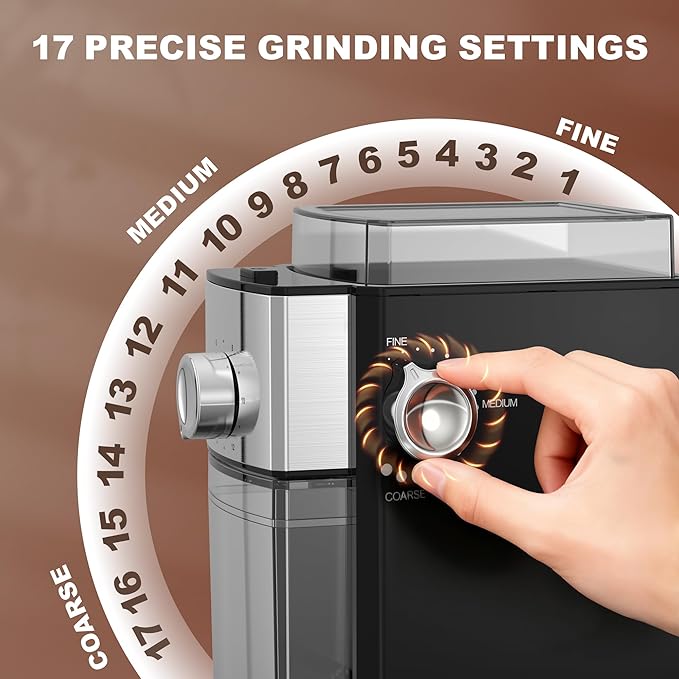 Electric Coffee Grinder, Conical Burr Grinder with 17 Precise Settings, 10oz Capacity, Quiet Operation, Automatic Shut-Off for Espresso, French Press, Cold Brew & Drip Coffee