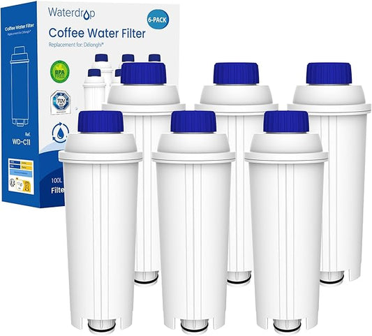 Waterdrop Coffee Water Filter, Replacement for De'Longhi® Filter, DLS C002 De'Longhi® Water Filter, ECAM/ETAM/EPAM Series, EC680/5, TÜV SÜD Certified (6 Packs）