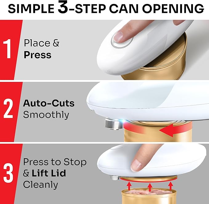 MUELLER HOME SmoothEdge Auto Electric Can Opener – Battery‑Operated One‑Touch w Magnet Lid Lifter, Smooth‑Edge Cut Technology – Portable Hands‑Free Automatic Can Opener for Seniors & Arthritis, White
