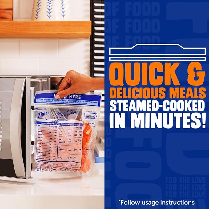 Ziploc Zip 'n Steam Food Storage Cartons for Meal Prep, Healthy Meals in Minutes, Microwave Safe, 10 Count