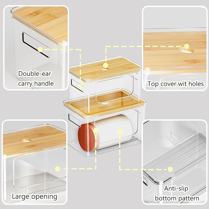 2 PACK Trash Bag Holder With Bamboo Top,Trash Bag Dispenser Roll Holder for Kitchen Pantry Cabinet Counter Under Sink Laundry Room Organizers
