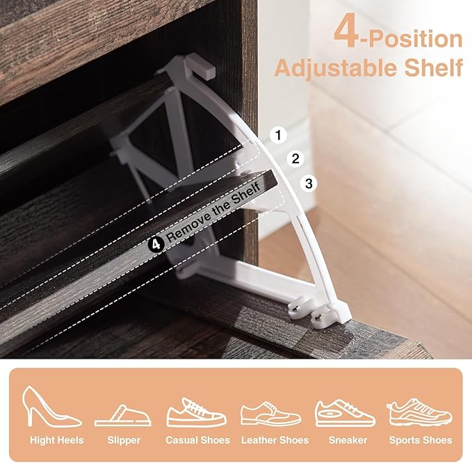 Shoe Storage Cabinet,Farmhouse Shoe Organizer with 2 Flip Drawers & Barn Door Design,Freestanding Hidden Slim Narrow Shoe Rack Cabinet with Open Storage for Entryway, Foyer,Hallway, Dark oak