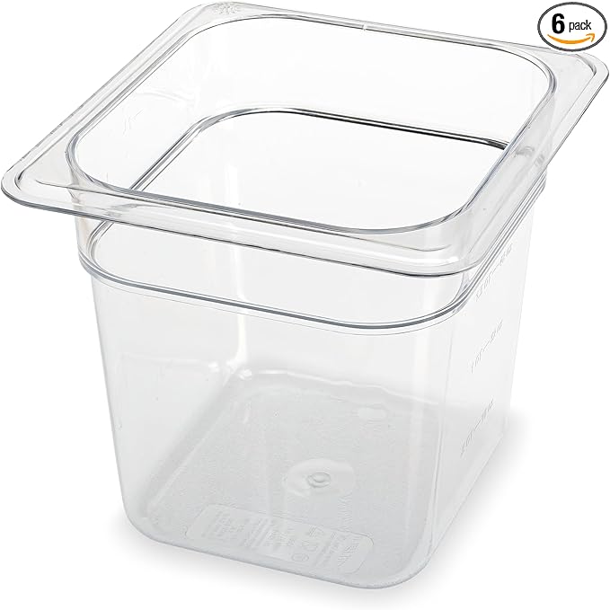 Carlisle FoodService Products Storplus Food Storage Container Food Pan, Chafing Pan for Catering, Buffets, Restaurants, Polycarbonate (Pc), 1/6 Size 6 Inches Deep, Clear, (Pack of 6)