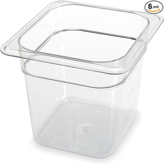 Carlisle FoodService Products Storplus Food Storage Container Food Pan, Chafing Pan for Catering, Buffets, Restaurants, Polycarbonate (Pc), 1/6 Size 6 Inches Deep, Clear, (Pack of 6)