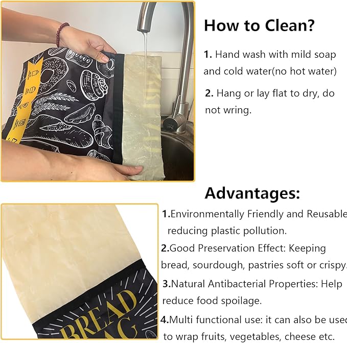 Bread Bags for Homemade Bread- 2 Packs XL Reusable Beeswax Bread Bags for Homemade Bread Sourdough Organic Food Storage Bag to Keep Sourdough Fresh,Gift for Christmas
