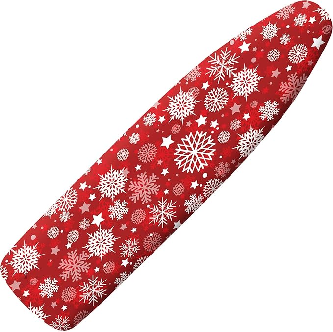 Extra Thick Ironing Board Cover and Pad, Christmas 15x54 Ironing Board Cover, Resist Scorching and Staining,Christmas Winter Snowflakes Xmas Red