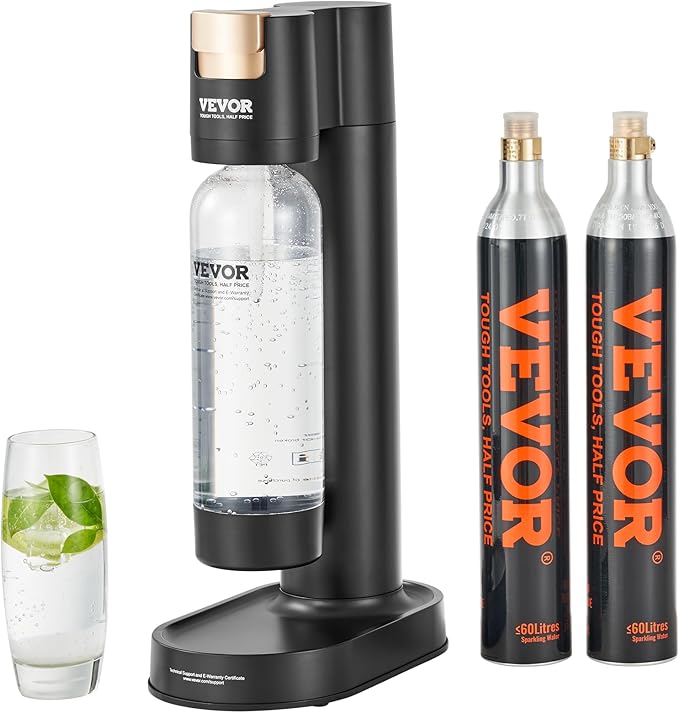 VEVOR Sparkling Water Maker, Soda Maker Machine for Home, Soda Maker with BPA-free 1L PET Bottle, 2 CO2 Cylinders(Not Contain CO2 GAS), Compatible with Mainstream Screw-in 60L CO2 Cylinder