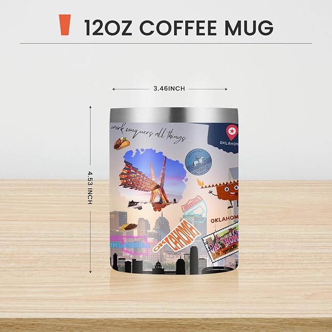 12oz Coffee Mug Oklahoma State Insulated Coffee Cups, United States Map Travel Mug Landmark, Birthday Gifts Cute Mugs with Lid and Straw Gifts for Mom