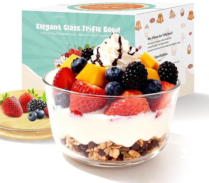 Trifle Bowl Set with Lids, 97oz & 135oz Glass Serving Bowls, BPA-Free Borosilicate Salad & Fruit Bowls, Airtight Food Storage Containers, Ideal for Layered Desserts & Holiday Parties