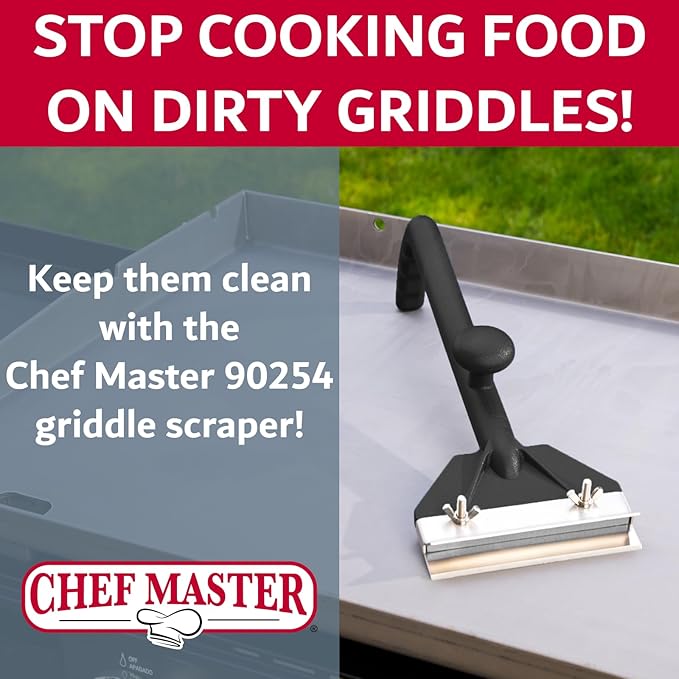 Chef Master Griddle Scraper & Flat Top Grill Cleaner - Griddle Cleaning Kit - Stainless Steel Flat Grill Scraper Tool for Diners, Restaurant, Food Truck - Blackstone Accessories - 90254