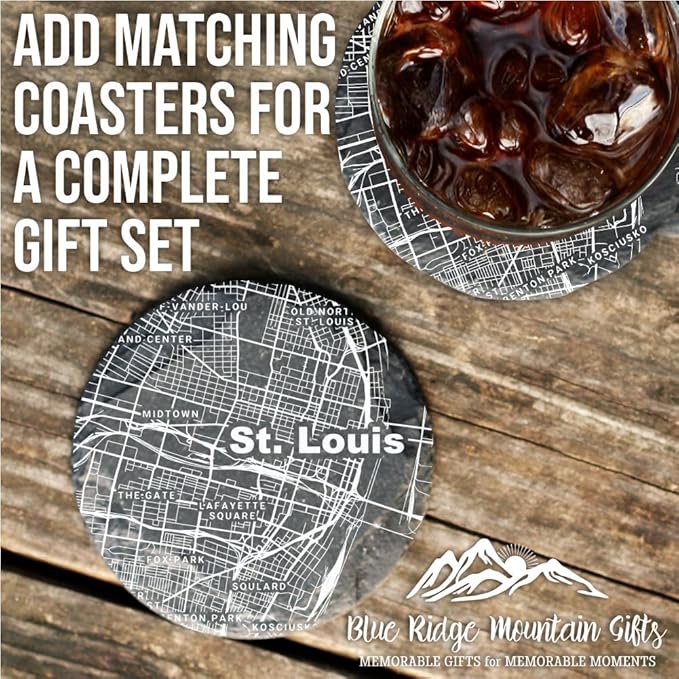Blue Ridge Mountain Gifts - Saint Louis Souvenir - Missouri Glassware Gift, Etched City Map, Laser Engraved and Dishwasher Safe