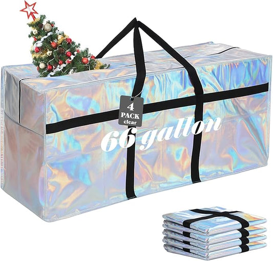 4 Pcs 66 Gallon Large Moving Bags with Zipper and Handles Foldable Storage Duffle Bags Heavy Duty Extra Large Totes for College Dorm Travel Clothes Blankets Bedding Moving (Iridescent)