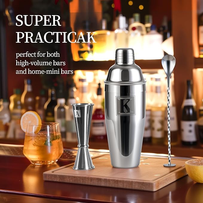 24oz Cocktail Shaker Set with 1 oz 2oz Jigger - Monogramm Initials Martini Shaker Set - 304 Stainless Steel Bar Shaker for Margarita,Mojito-Personalized Gift for Friend,Husband-Z
