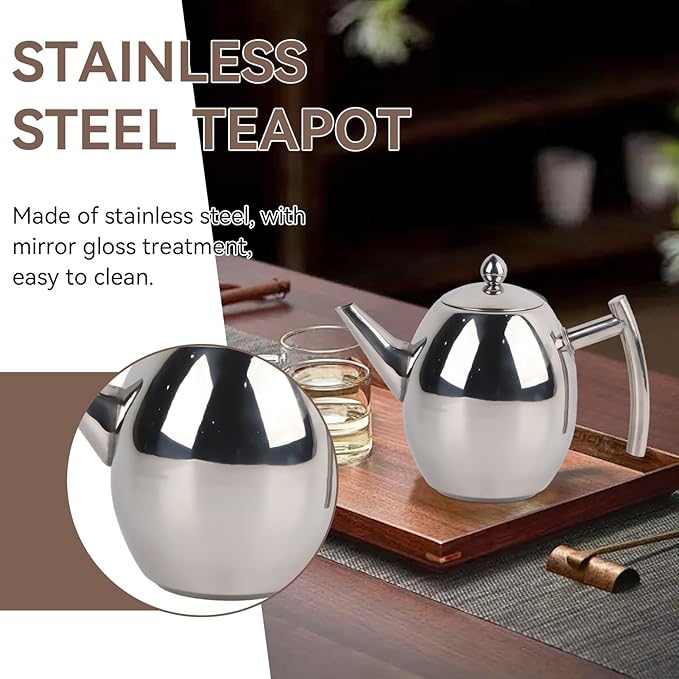 Tea Pots with Infusers for Loose Tea Stainless Steel Teapot Tea Kettle Coffee Pot with Tea Filter and Lid Tea Kettle Stovetop Teapot with Strainer (700ml)