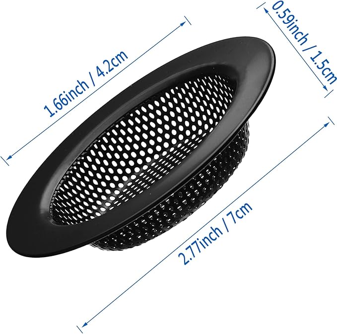 2 Pcs Black Stainless Steel Mesh Sink Drain Strainer, 2.75" Top/1.66" Kitchen Filter Trap Basket,Large Food Catch for Bathroom Bathtub Wash basin Floor drain balcony RV Drain Hole Electroplated Coatin