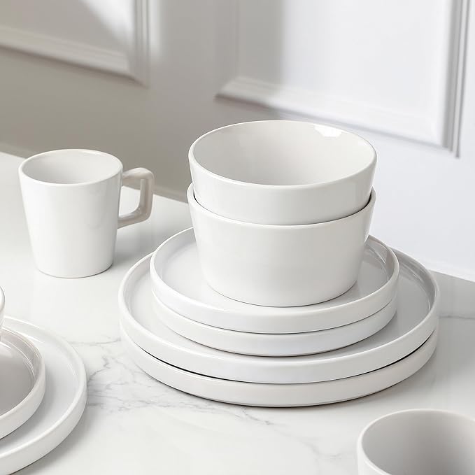Stone Lain Celina Stoneware 32-Piece Dinnerware Set, White Glossy, Service For 8