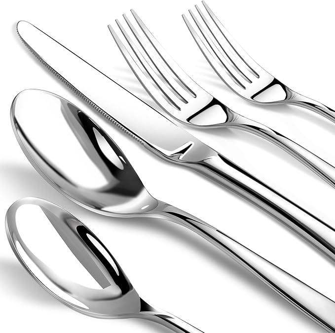 Silverware Set for 6, Heavy Duty Stainless Steel Cutlery Set Flatware Set,30 Piece Premium Silverware, Mirror Polished Modern Cutlery include Fork Knife Spoon Set,Dishwasher Safe