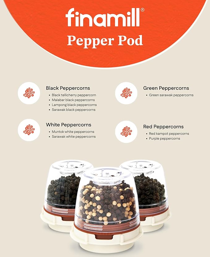 FinaMill Interchangeable Spice Pod - FinaPod Peppercorn Tuned for Peppercorns - Grinds All Types of Peppercorns from Coarse to Fine - 1 Pod