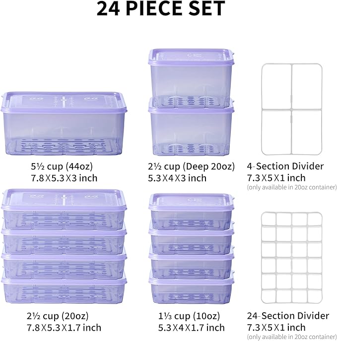 Twist-Release Freezer Containers,24 Pack Flexible When Frozen | Anti-Break, BPA-Free, Stackable | Made in Korea