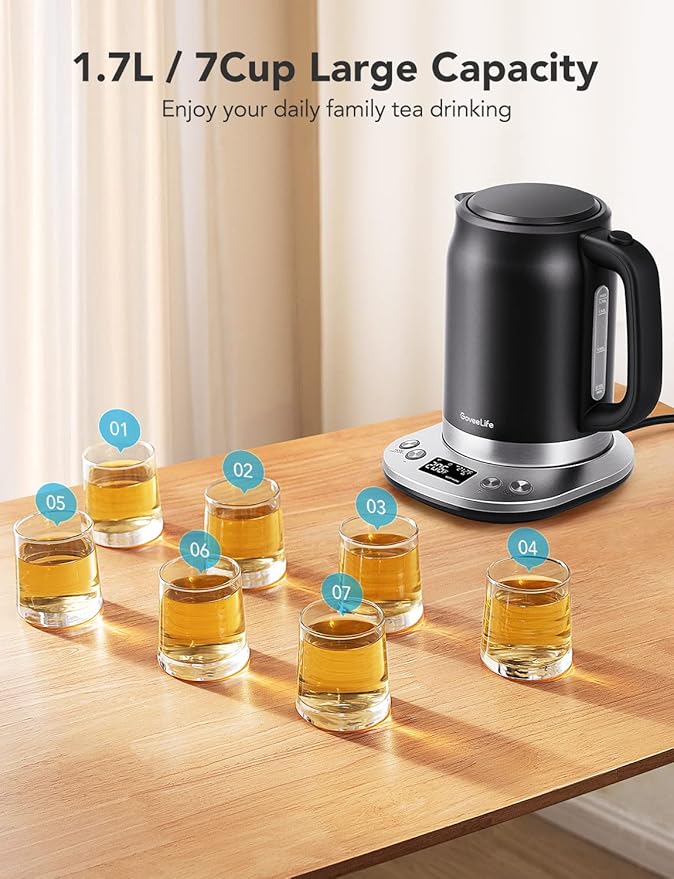 GoveeLife Smart Electric Kettle Temperature Control, WiFi Electric Tea Kettle with Alexa Control, 1500W Rapid Boil, 2H Keep Warm, 1.7L BPA Free Stainless Steel Water Boiler for Tea, Coffee, Oatmeal