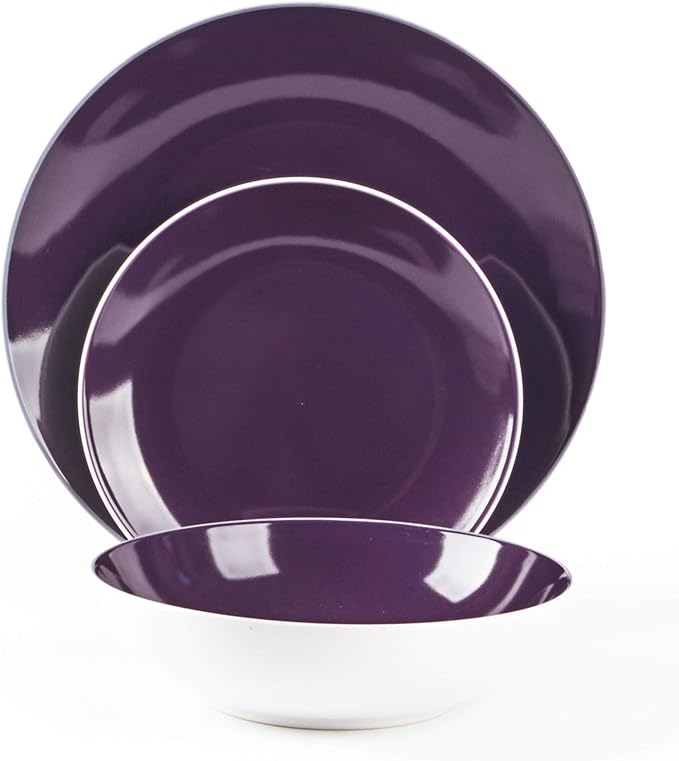 Stoneware Coupe Shape 12pc Dinnerware Set, Outside White + Inside Violet
