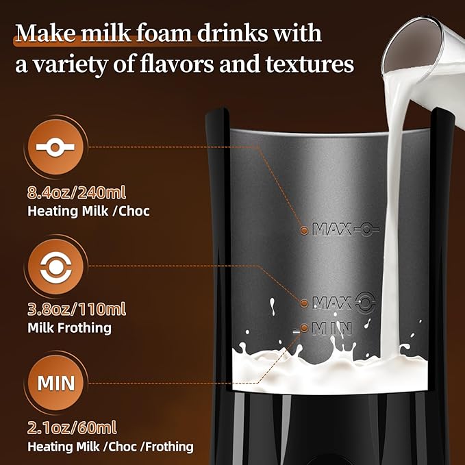 Milk Frother and Steamer, 4-in-1 Electric Frother Machine for Coffee with Hot & Cold Foam, Auto Shut-Off, Quiet Design for Latte, Cappuccino, Macchiato(black)