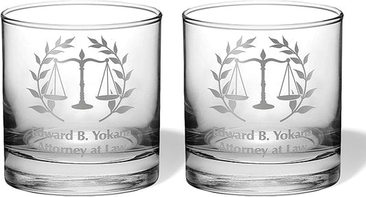 Alterd Industries Lawyer Gifts - Attorney Gift lawyer gifts for Men Court Case women office Whiskey Glasses Decanter Scales of Justice Law Office (Pair of 11oz Whiskey Glasses, Scales of Justice)
