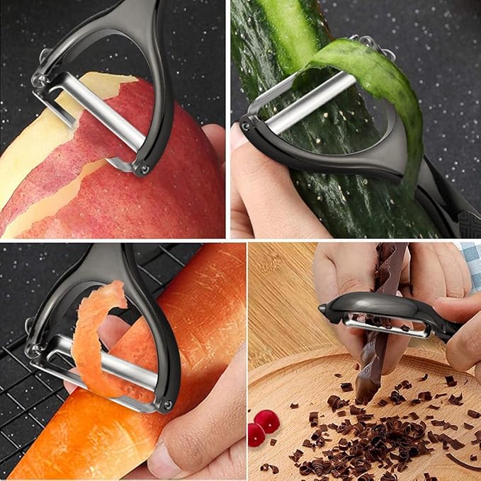 Vegetable Peeler, Potato Peelers for Kitchen Stainless Steel Multi-function Set Fruit Peeler For Kitchen and Household Tools Y & I Shape Swivel Blades with 2 Orange Citrus Peelers(Black)