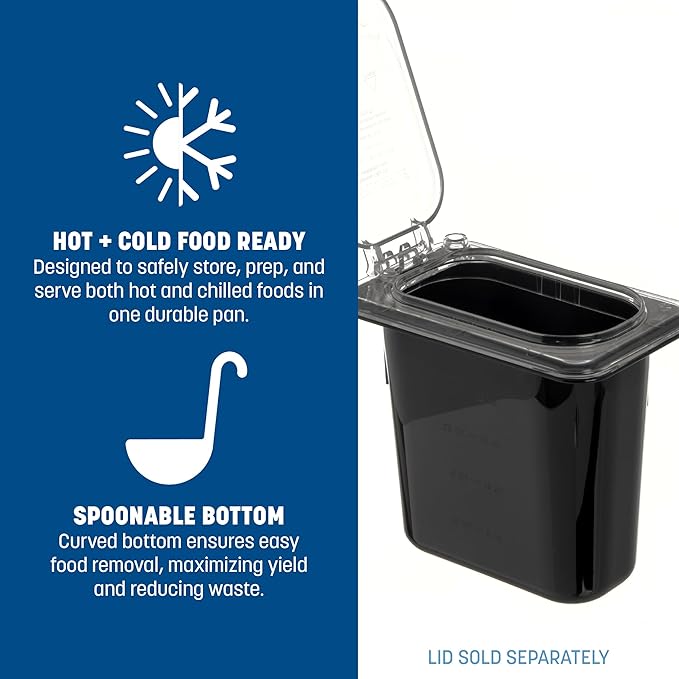 Carlisle FoodService Products Storplus Food Pan, Food Storage Container with Spoonable Corners for Catering, Buffets, Restaurants, Polycarbonate (Pc), 1/9 Size 6 Inches Deep, Black