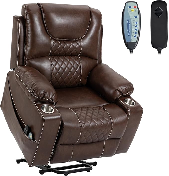Power Lift Recliner Chair for Elderly with Massage and Heating, Ergonomic Electric Recliner Chair Single Sofa for Adults with Remote Control USB Port, Cup Holders, Side Pockets