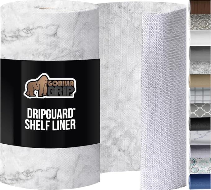 GORILLA GRIP DripGuard Shelf Liner, Non Adhesive Drawer and Kitchen Cabinet Protector, 24x240 Inch, Slip Resistant BPA Free Smooth Surface Plastic Liners for Cabinets, Bathrooms, Closets, Marble