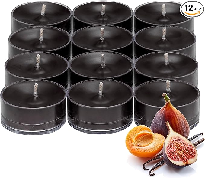 PartyLite Gift Set of 12 Universal Tea Lights, Fig Fatale Scented, Notes of Apricot, Green Fig, Peach, Mango, Strawberry and Vanilla, 4-6 Hour Burn Time, Luxurious & Rich, Perfect for Gifting