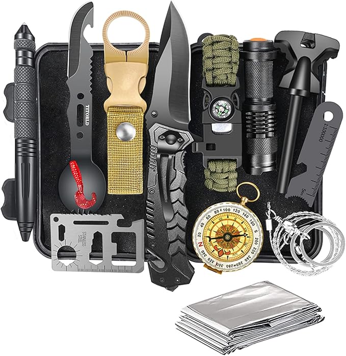 Survival Kit 14 in 1, Survival Gear and Equipment, Gifts for Men Dad Husband Him Christmas, Outdoor Fishing Hunting Camping Anniversary Birthday Gift Ideas for Boyfriend, Unique Mens Stocking Stuffers