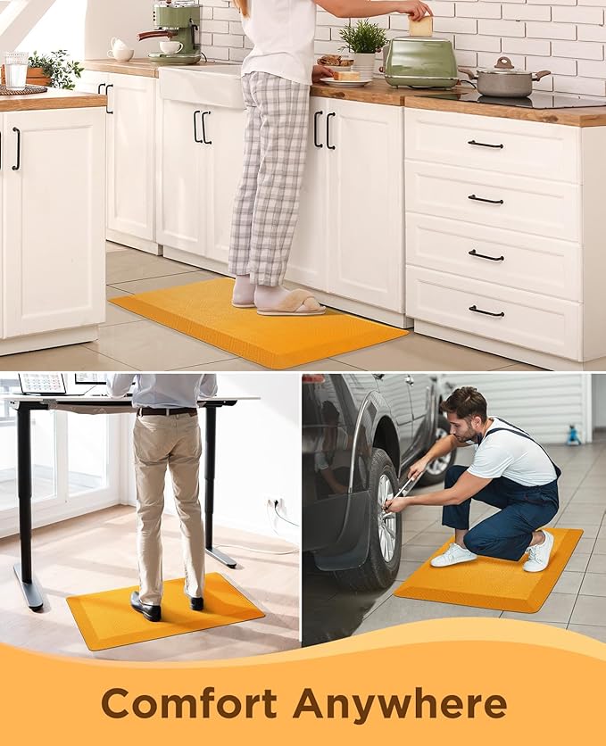 Ophanie Kitchen mats for Floor, 3/4 inch Thick, Kitchen Rugs, 20''x39'' Anti Fatigue Standing Cushioned Mat, Waterproof,Comfort Ergonomic mat for Office, Home, Sink,Yellow Non-Slip Bottom