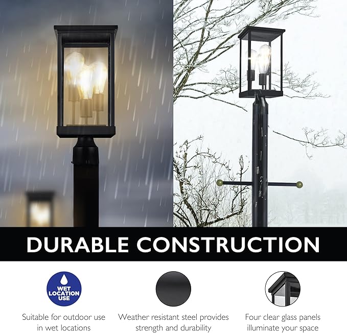Mayfield Outdoor Lights with Clear Glass, Modern Post Lights – Backyard Lights for Patio, Driveway, Garden, and Porches, Decorative Lamp in Black, Design House 589200-BLK