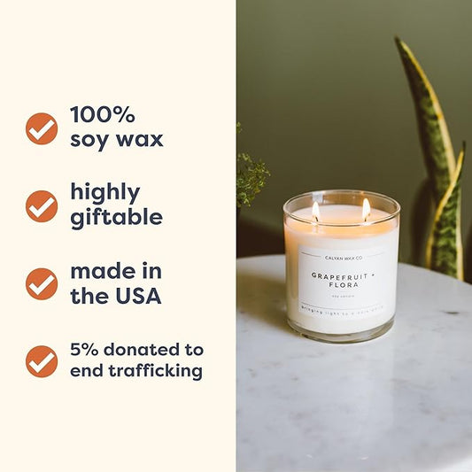 Calyan Wax Co. Musk & Teakwood 2 Wick Scented Candle - 37 Hour Burn - Luxury Non Toxic Soy Wax Candles - Long Lasting Large Glass Jar Candle for Home - 8.8oz