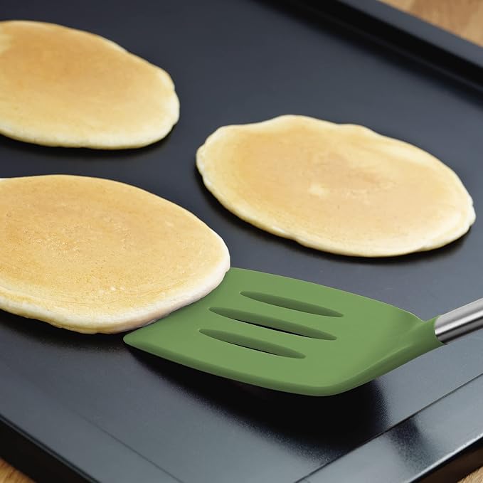 Tovolo Silicone Cooking Utensil Set of 6 Pesto Green Ladle Slotted Turner Tongs Flex Core Spatula Scraper Mixing Spoon and Potato Masher, Dishwasher Safe Non Toxic BPA Free Silicone Kitchen Utensils