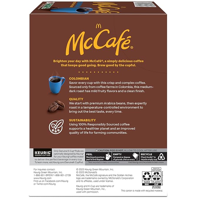McCafe Colombian, Single Serve Coffee Keurig K-Cup Pods, Medium Roast, 96 Count (4 Packs of 24)