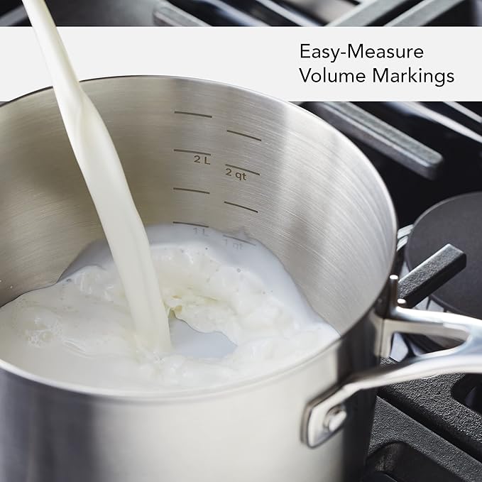 KitchenAid 3-Ply Base Brushed Stainless Steel Sauce Pan/Saucepan with Lid, 3 Quart - Brushed Stainless Steel