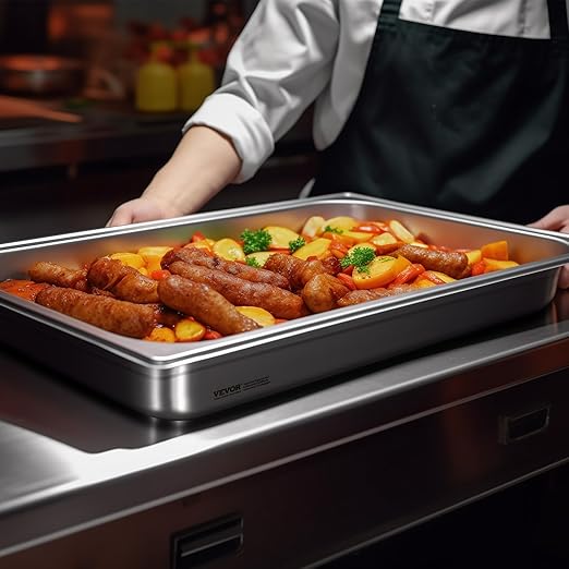 VEVOR 4 Pack Stainless Steel Hotel Pans with lid,Full Size 4 Inch Deep 0.8mm Thick Anti-Jam Commercial Food Pans for Steam Tables, Restaurants, Catering & Industrial Use