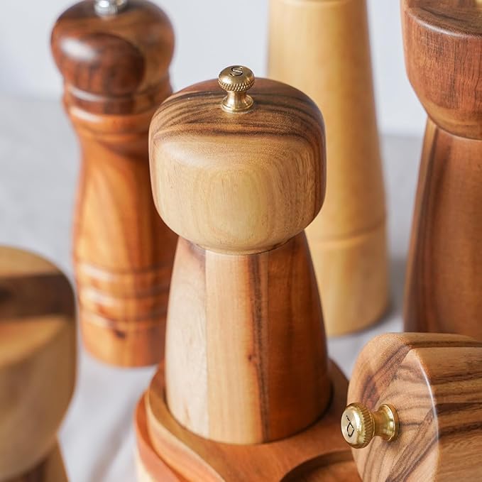 Salt Mill, Salt or Pepper Grinder with Adjustable Ceramic Grinding Core, Spice mill for Pepper and Salt, Acacia Wood, 5 inch/14 cm Height, Bottom Dia: 2.36inch/6 cm(Tray is NOT Included)