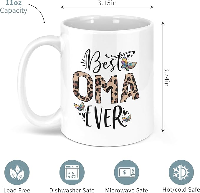 Oma Christmas Gifts11oz Mug, Mothers Day Gifts for Oma, Grandma Birthday Gift from Grandkids, Best Grandma Ever Mug