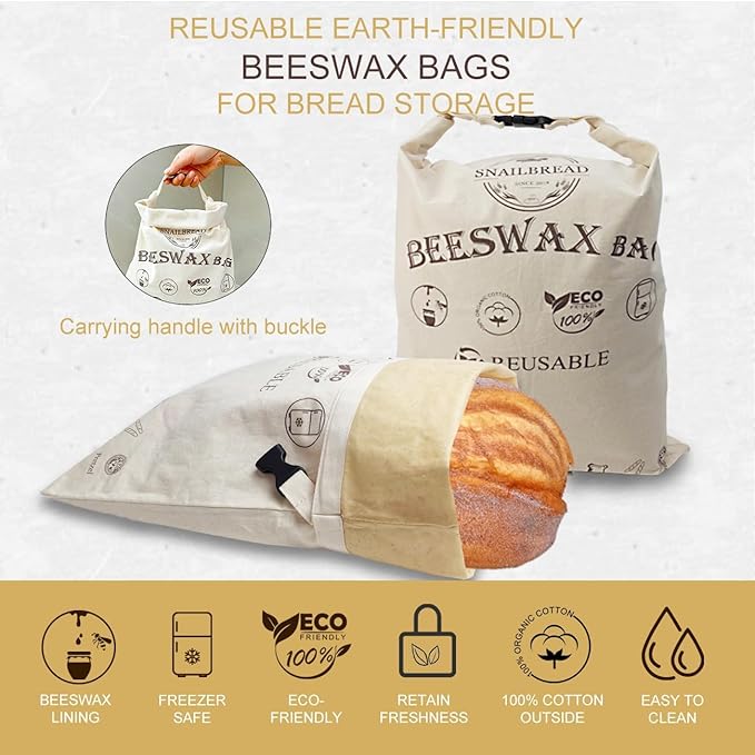 Reusable Beeswax Bread Bags for Sourdough: XL Eco-Friendly Fresh Food Storage (13x17in, 2 Pack) | Moisture Lock, Sustainable Homemade Bread Preservation