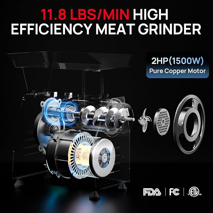 Commercial Meat Grinder #32, 2.0HP Heavy Duty Industrial Stainless Steel Meat Mincer, Sausage Stuffer with 2 Blades, 2 Plates & 3 Sausage Tubes, Meat Grinder Machine for Deer Processing,Pet Food