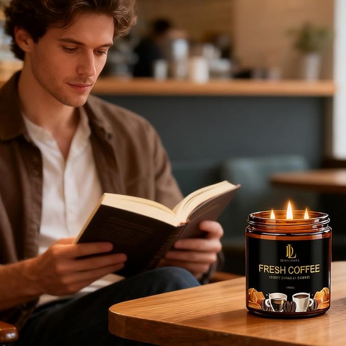 Fresh Coffee Scented Candle, 12oz 60 Hour Long Lasting Candles, Large 3 Wick Natural Soy Candles for Home Scented, Candle Gifts for Women Men
